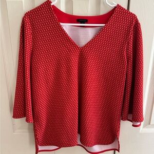 Ann Taylor Red V-Neck Top with Pattern
